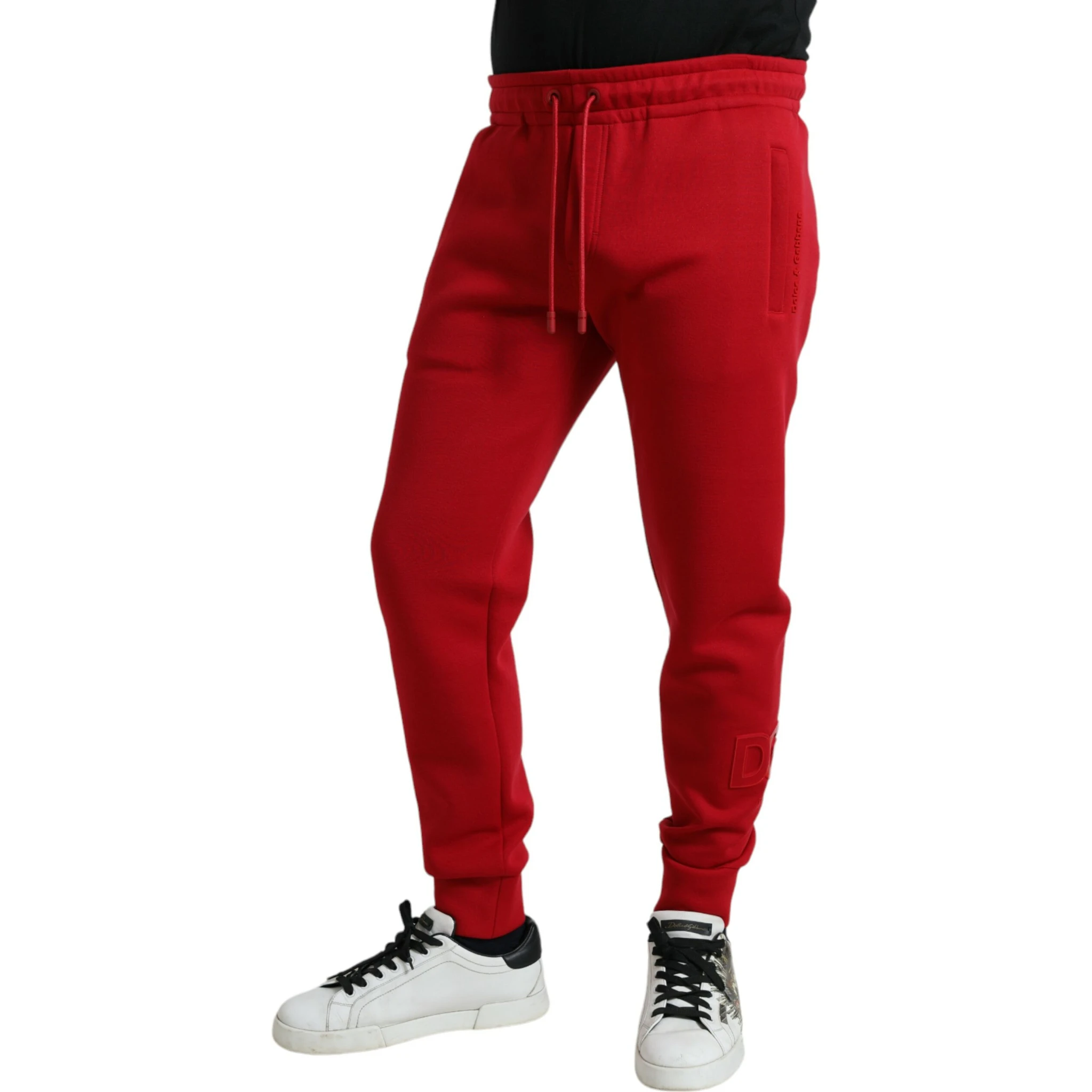 Red Cotton Blend Skinny Jogger Pants