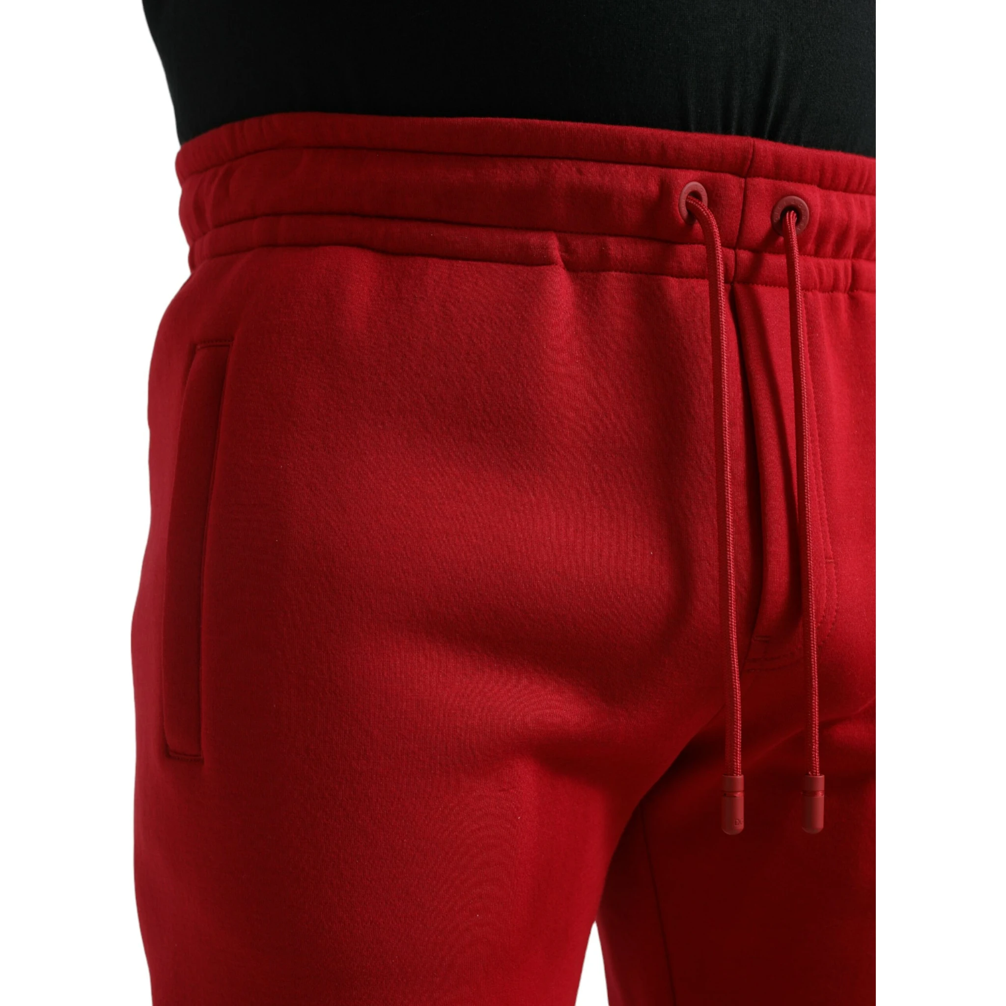 Red Cotton Blend Skinny Jogger Pants
