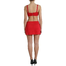 Red Cutout Nylon Sheath Sleeveless Mini Dress