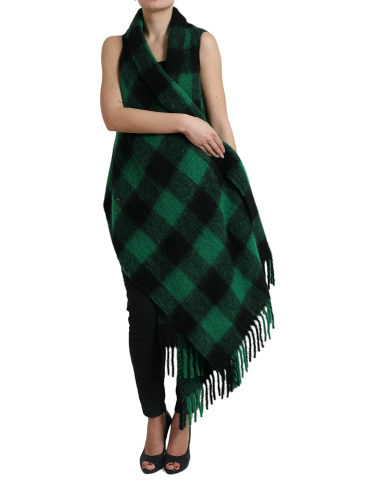 Black Green Buffalo Check Poncho Coat Jacket alternative