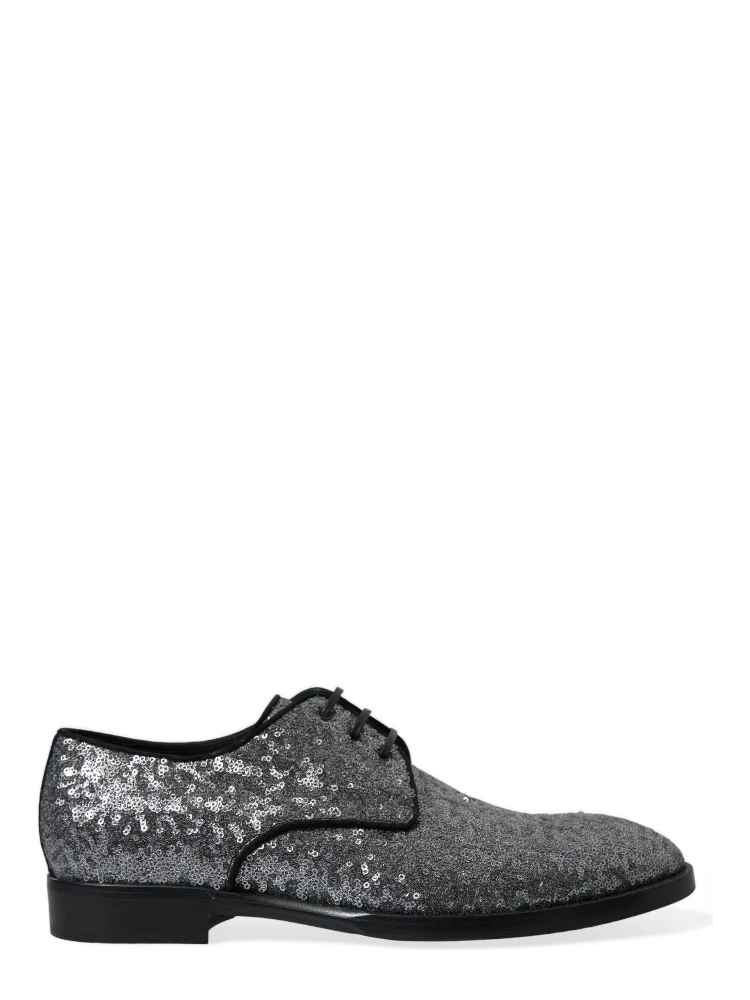 Silver Sequined Lace Up Men Derby Dress Shoes