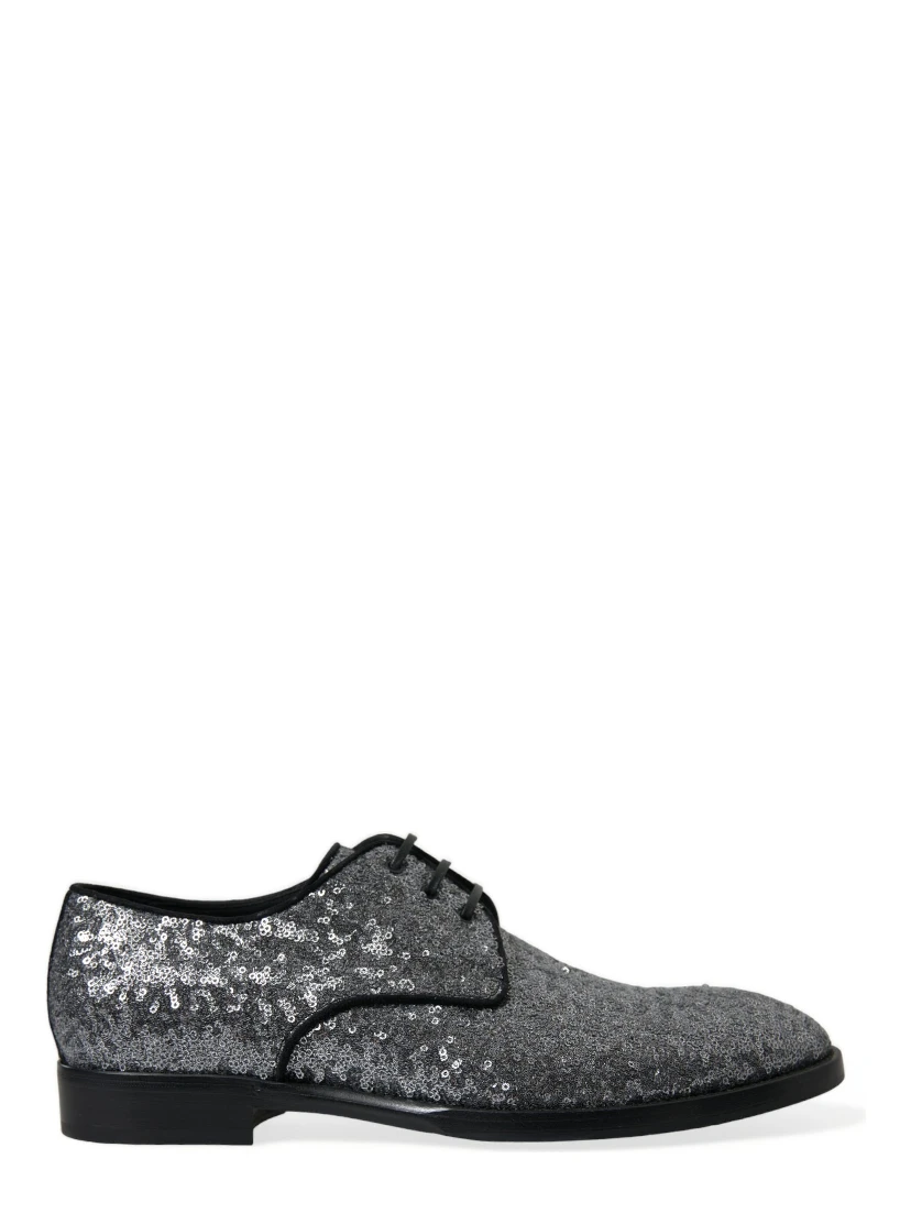 Silver Sequined Lace Up Men Derby Dress Shoes
