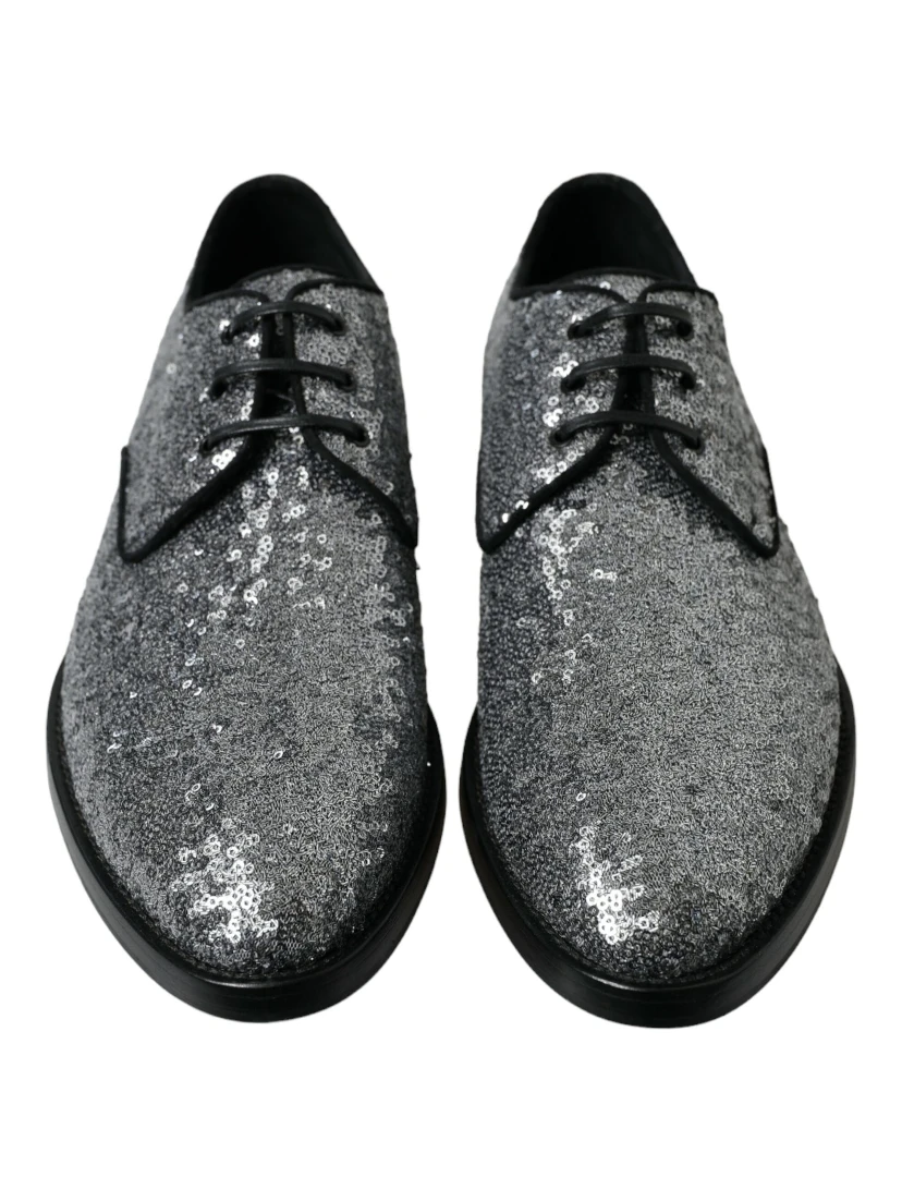 Silver Sequined Lace Up Men Derby Dress Shoes