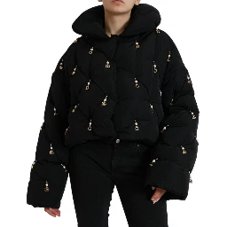 Black Embellished Quilted Shell Bomber Jacket