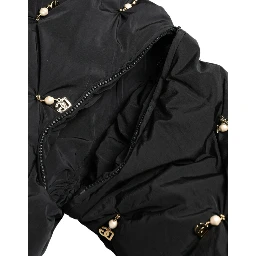 Black Embellished Quilted Shell Bomber Jacket