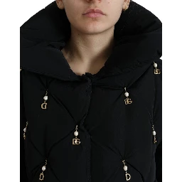 Black Embellished Quilted Shell Bomber Jacket