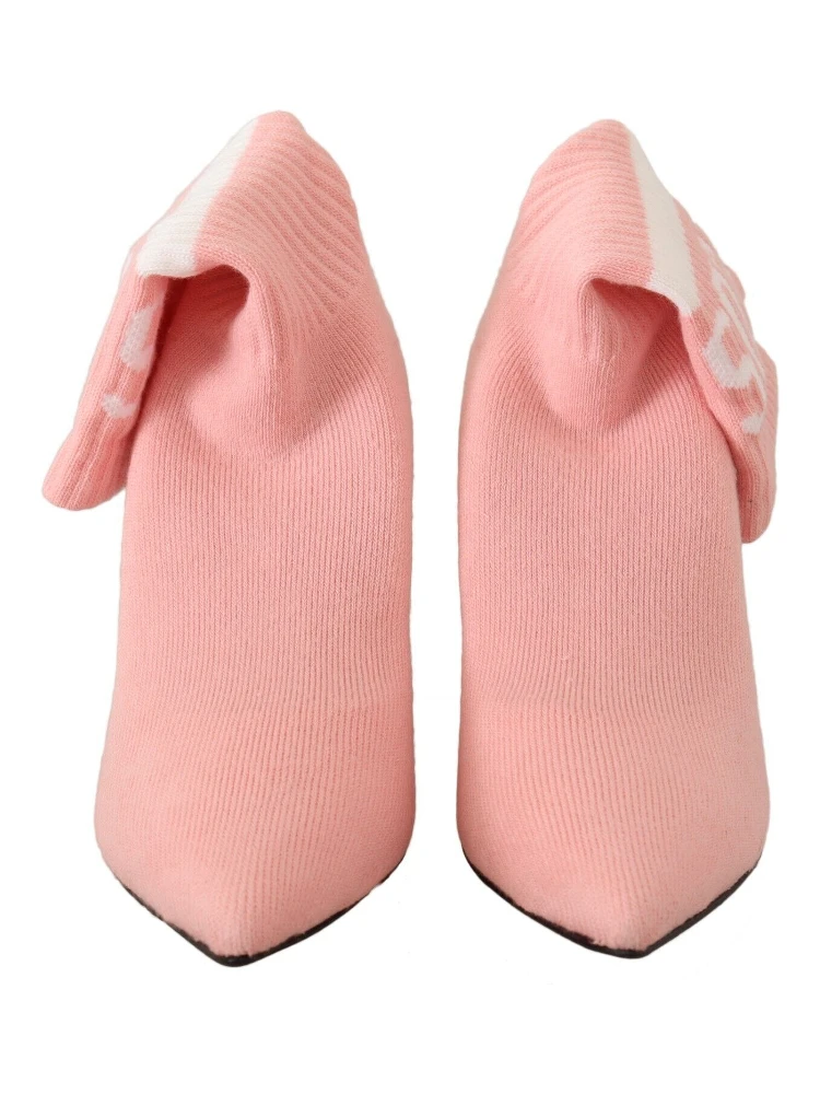 Pink Suede Logo Socks Block Heel Ankle Boots Shoes alternative