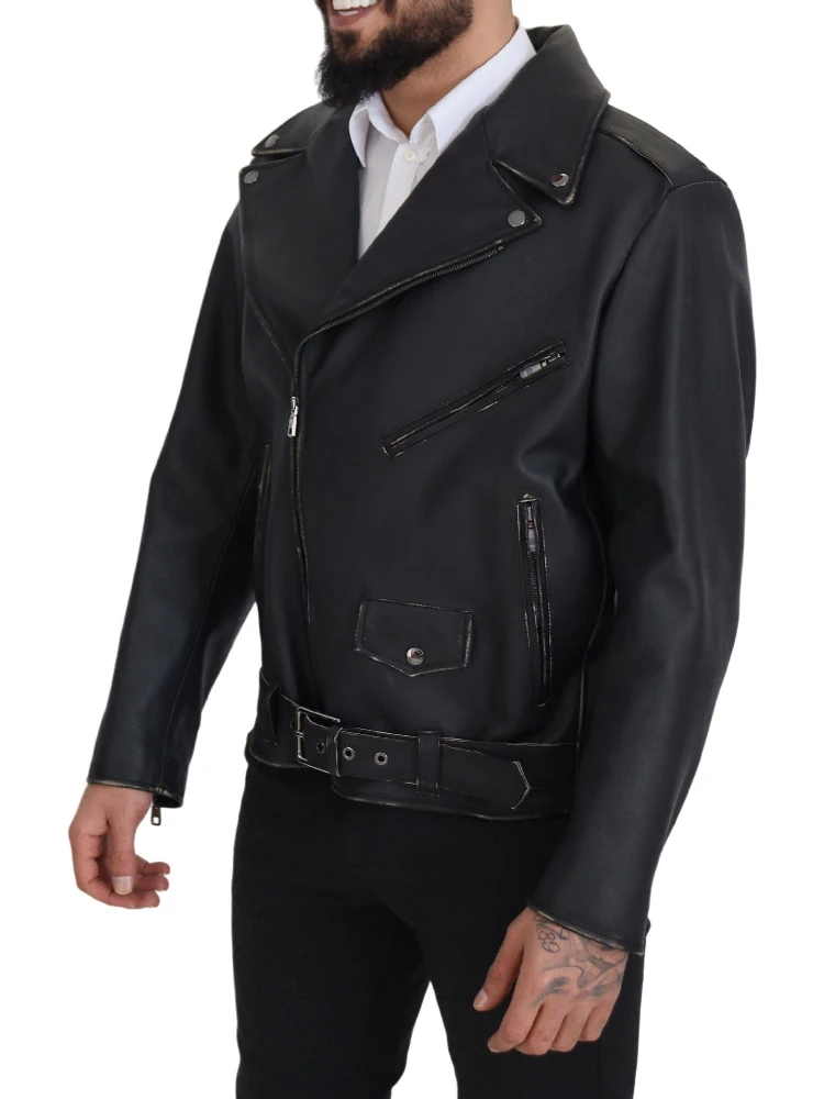 Black Leather Biker Coat Zipper Jacket alternative