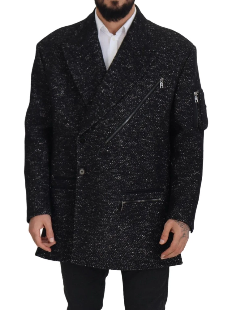 Black Wool Double Breasted Coat Men Jacket