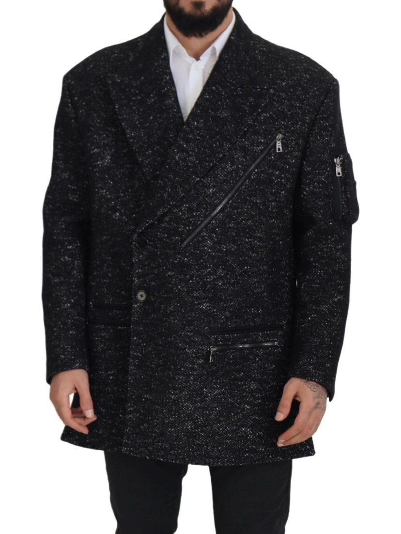 Black Wool Double Breasted Coat Men Jacket