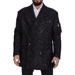 Black Wool Double Breasted Coat Men Jacket