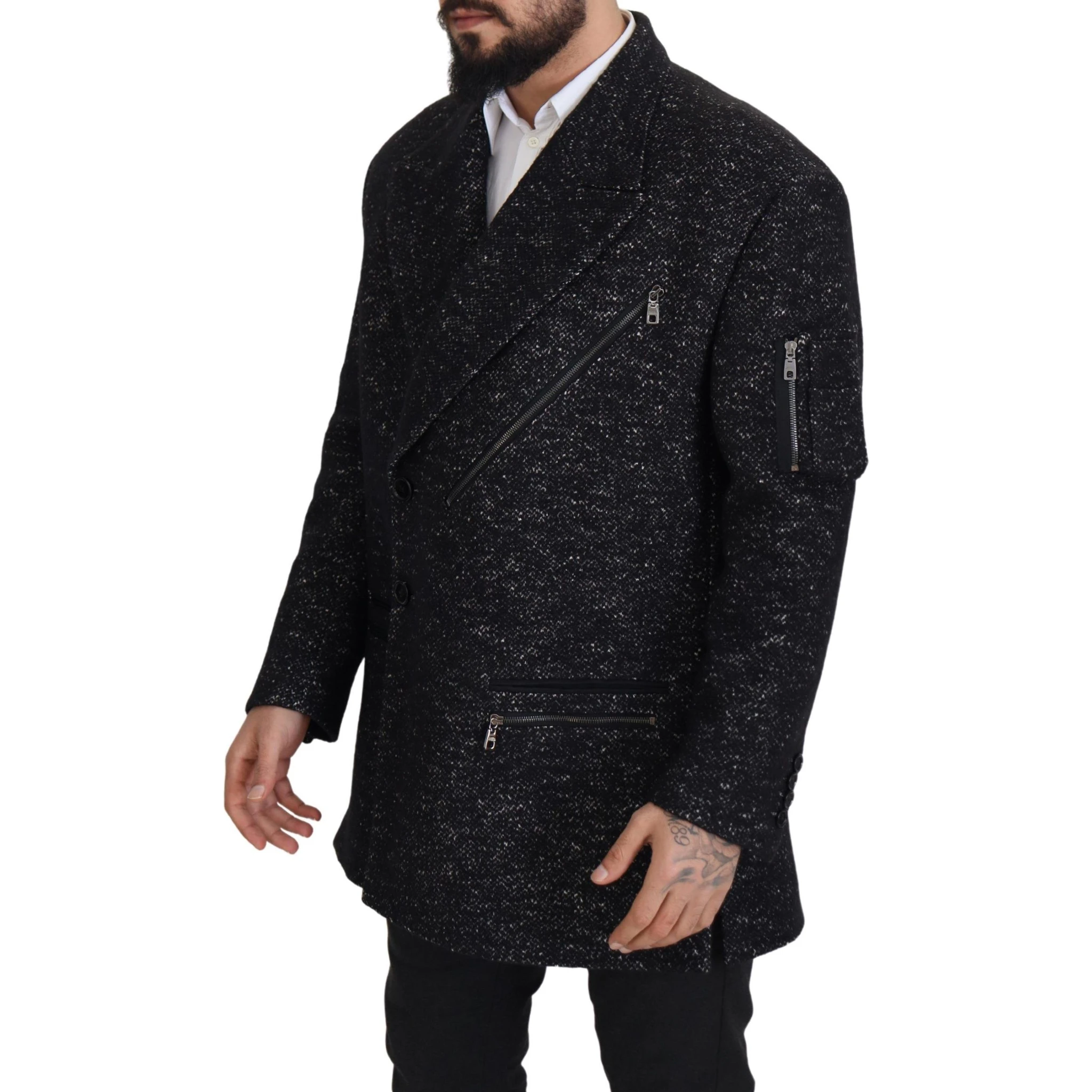Black Wool Double Breasted Coat Men Jacket