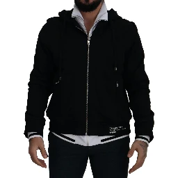 Black Polyester Hooded Full Zip Jacket