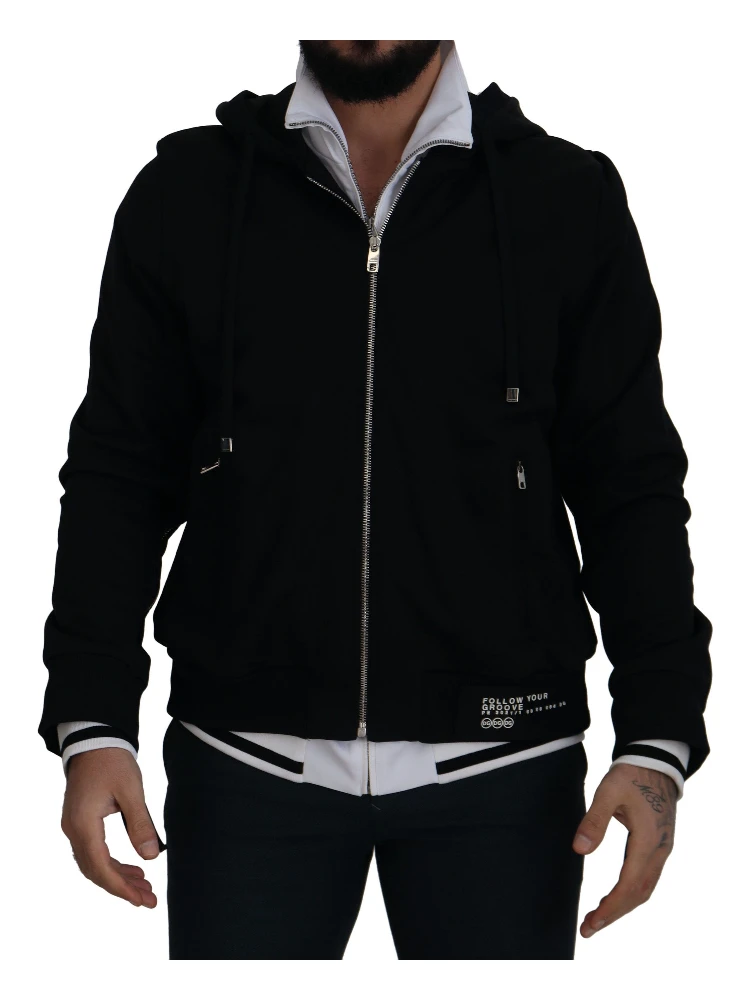 Black Polyester Hooded Full Zip Jacket