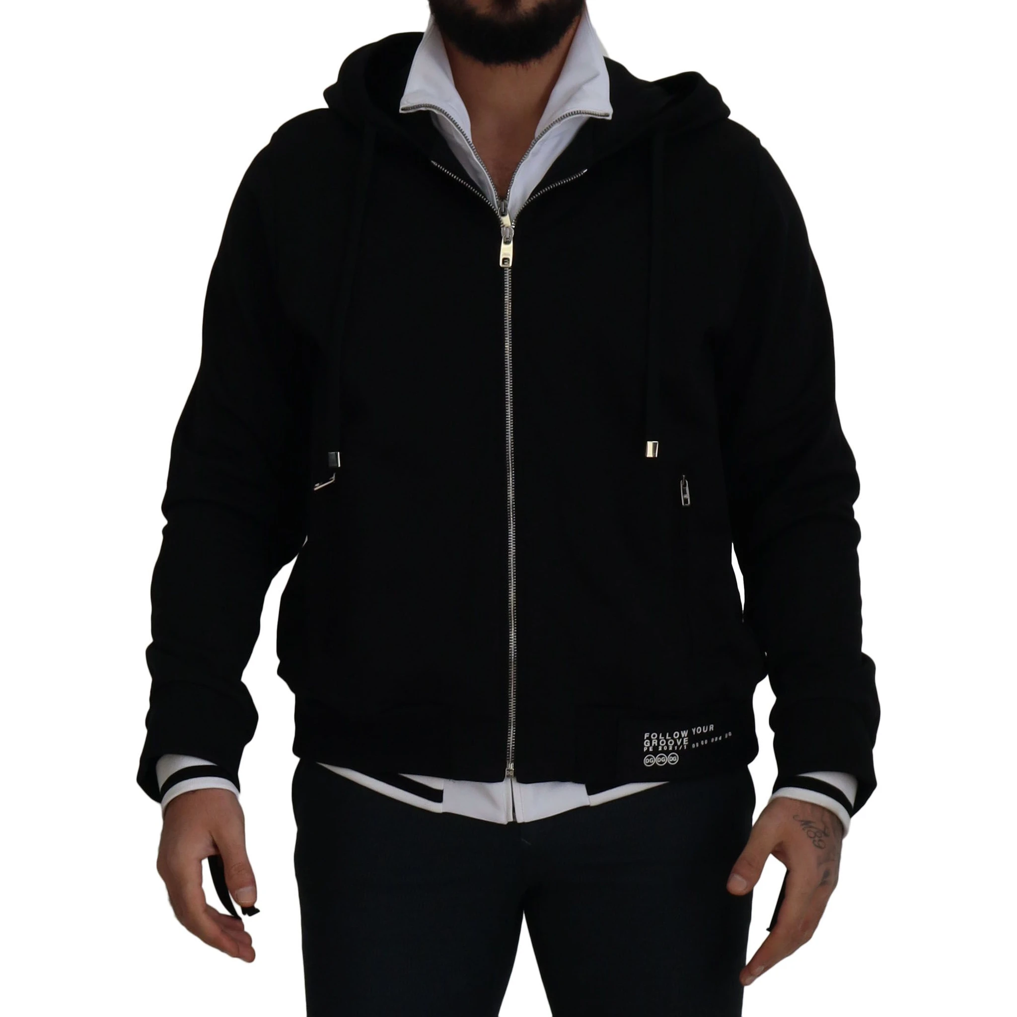 Black Polyester Hooded Full Zip Jacket