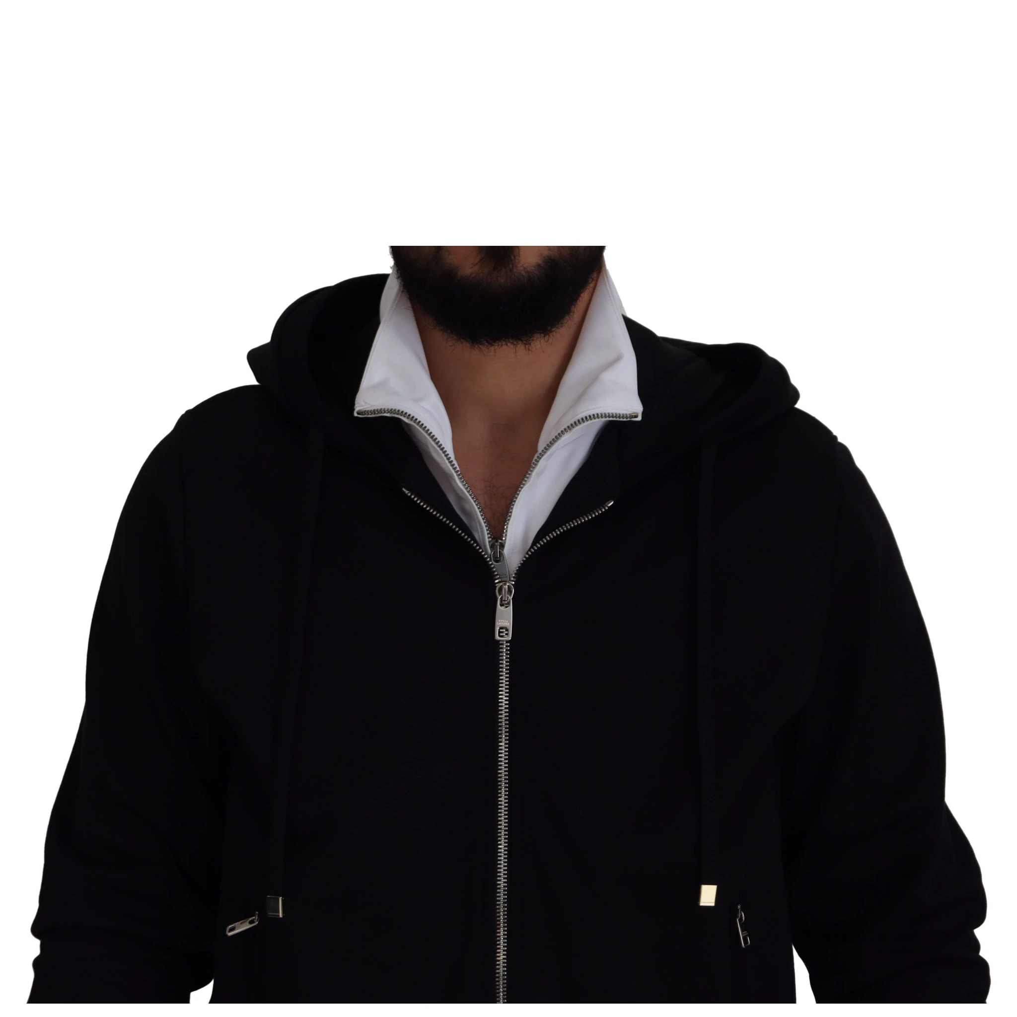 Black Polyester Hooded Full Zip Jacket