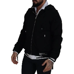 Black Polyester Hooded Full Zip Jacket
