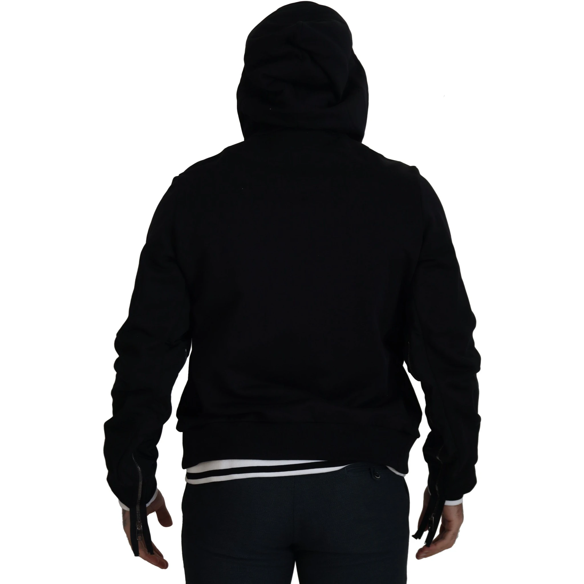 Black Polyester Hooded Full Zip Jacket