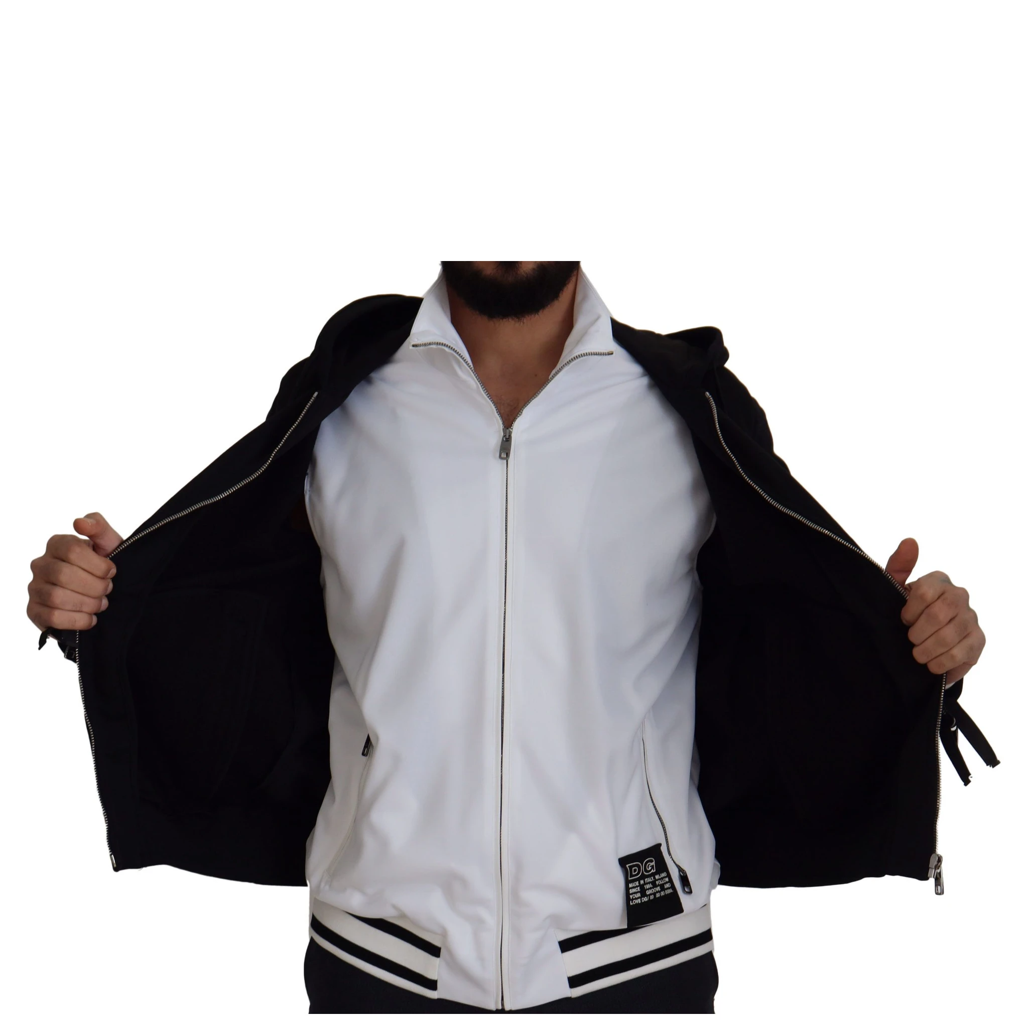 Black Polyester Hooded Full Zip Jacket
