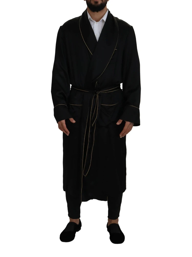Black 100% Silk Robe Coat Wrap  Jacket