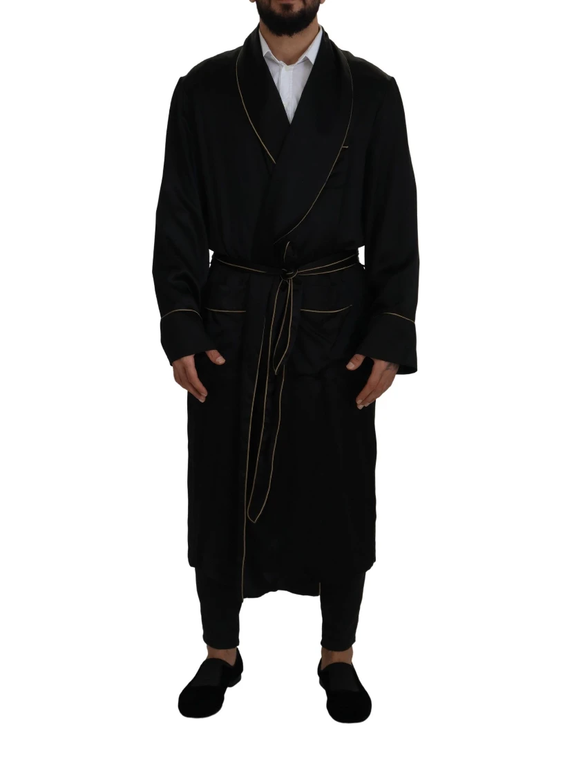 Black 100% Silk Robe Coat Wrap  Jacket