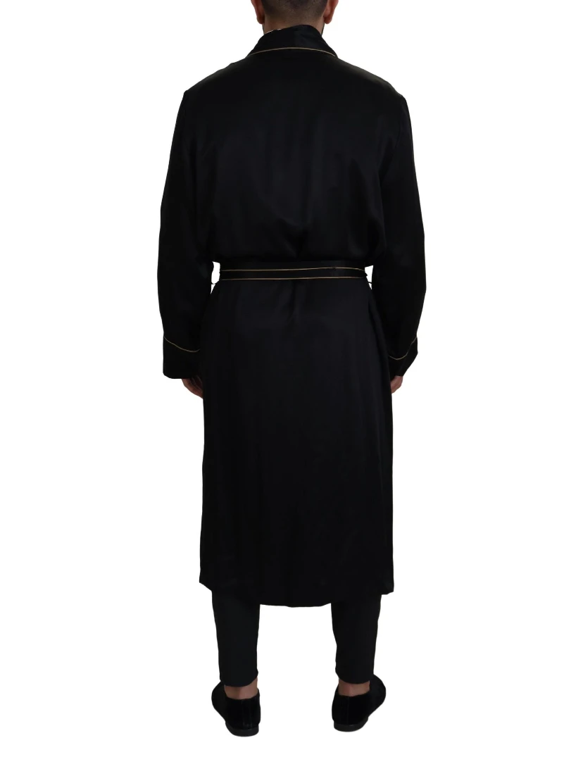 Black 100% Silk Robe Coat Wrap  Jacket