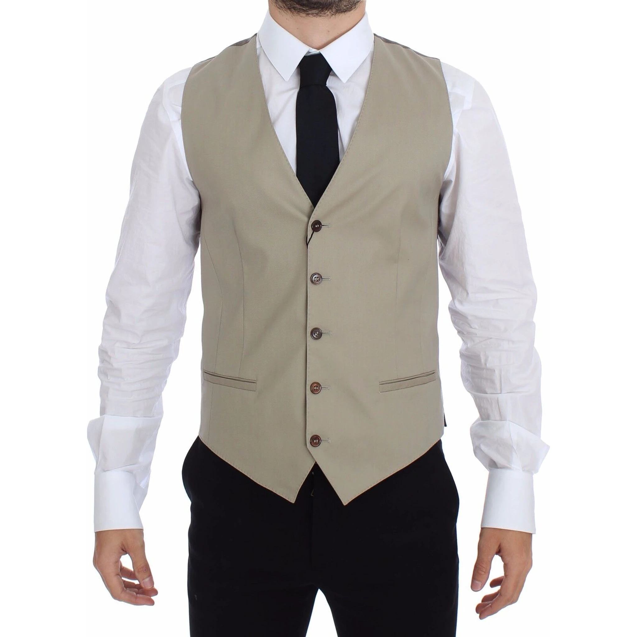Beige Cotton Dress Vest Blazer Jacket