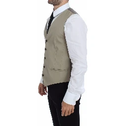 Beige Cotton Dress Vest Blazer Jacket