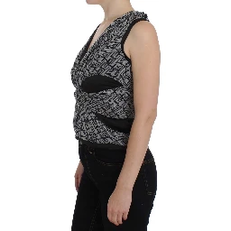 Gray Black Silk Blouse Top