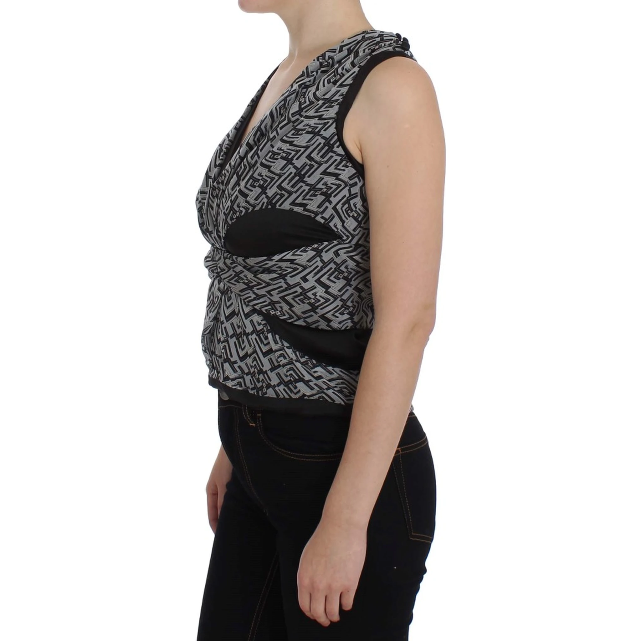 Gray Black Silk Blouse Top