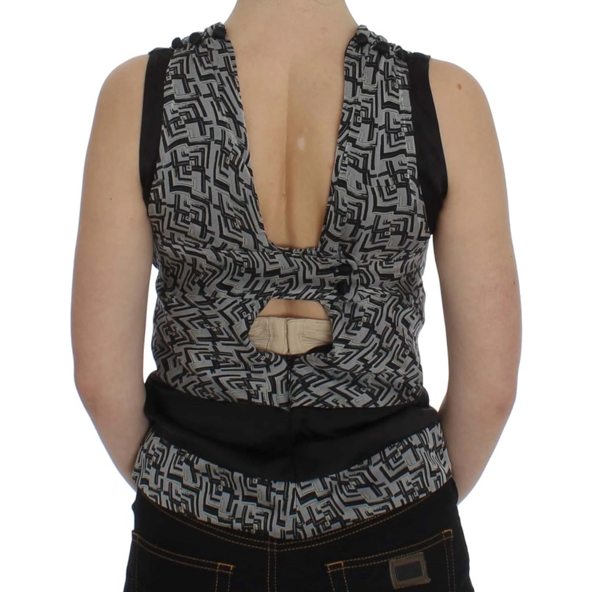 Gray Black Silk Blouse Top