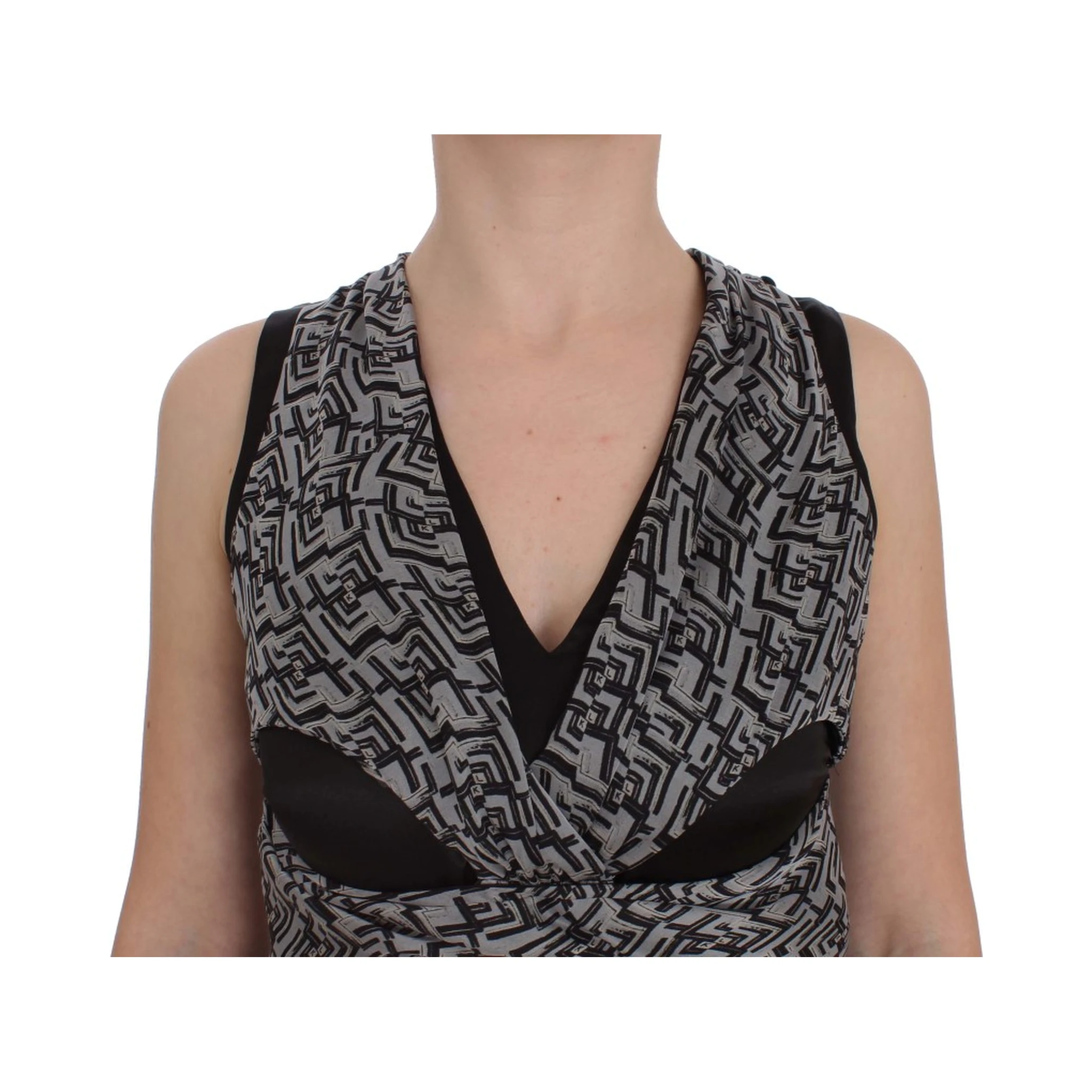 Gray Black Silk Blouse Top