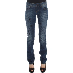Blue Wash Cotton Blend Slim Fit Bootcut Jeans
