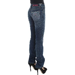 Blue Wash Cotton Blend Slim Fit Bootcut Jeans