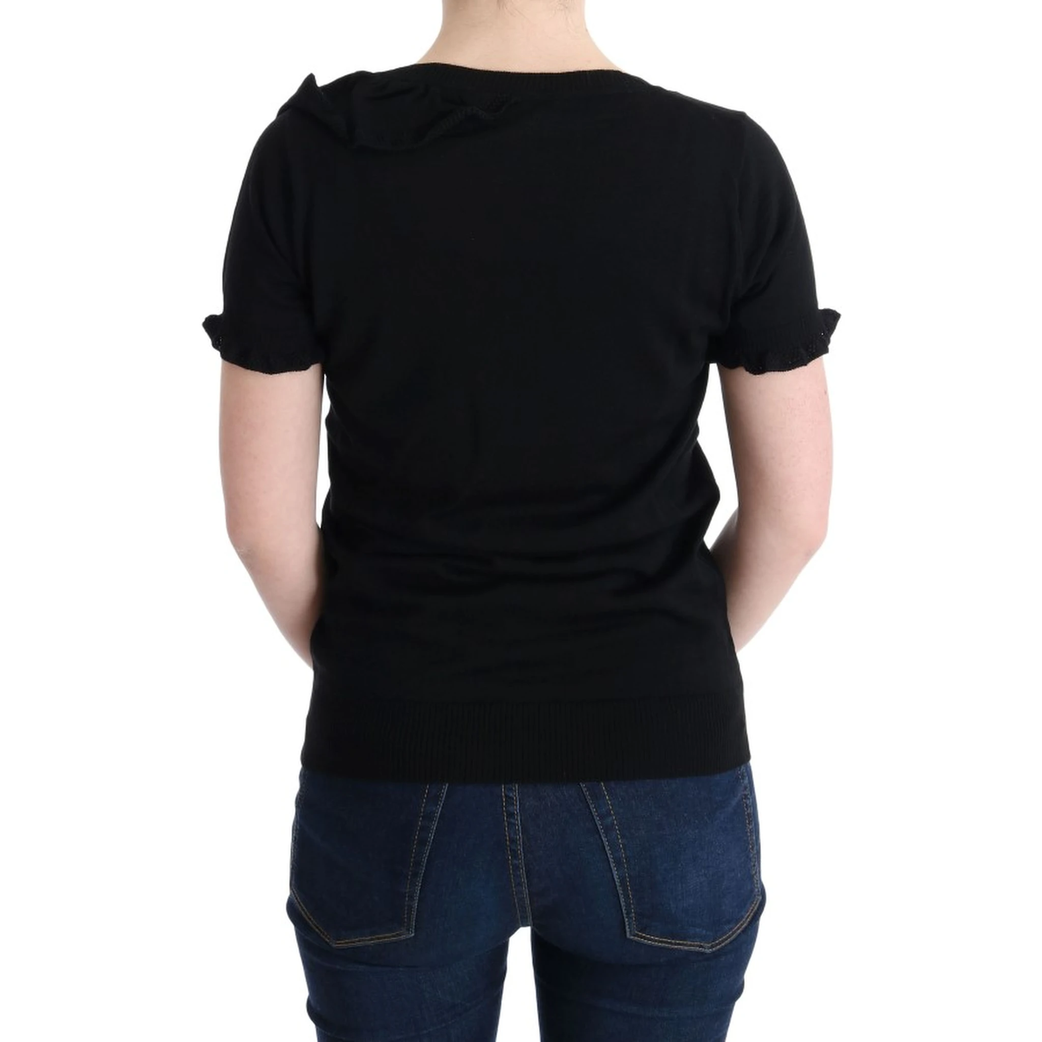 Black 100% Lana Wool Top Blouse T-shirt