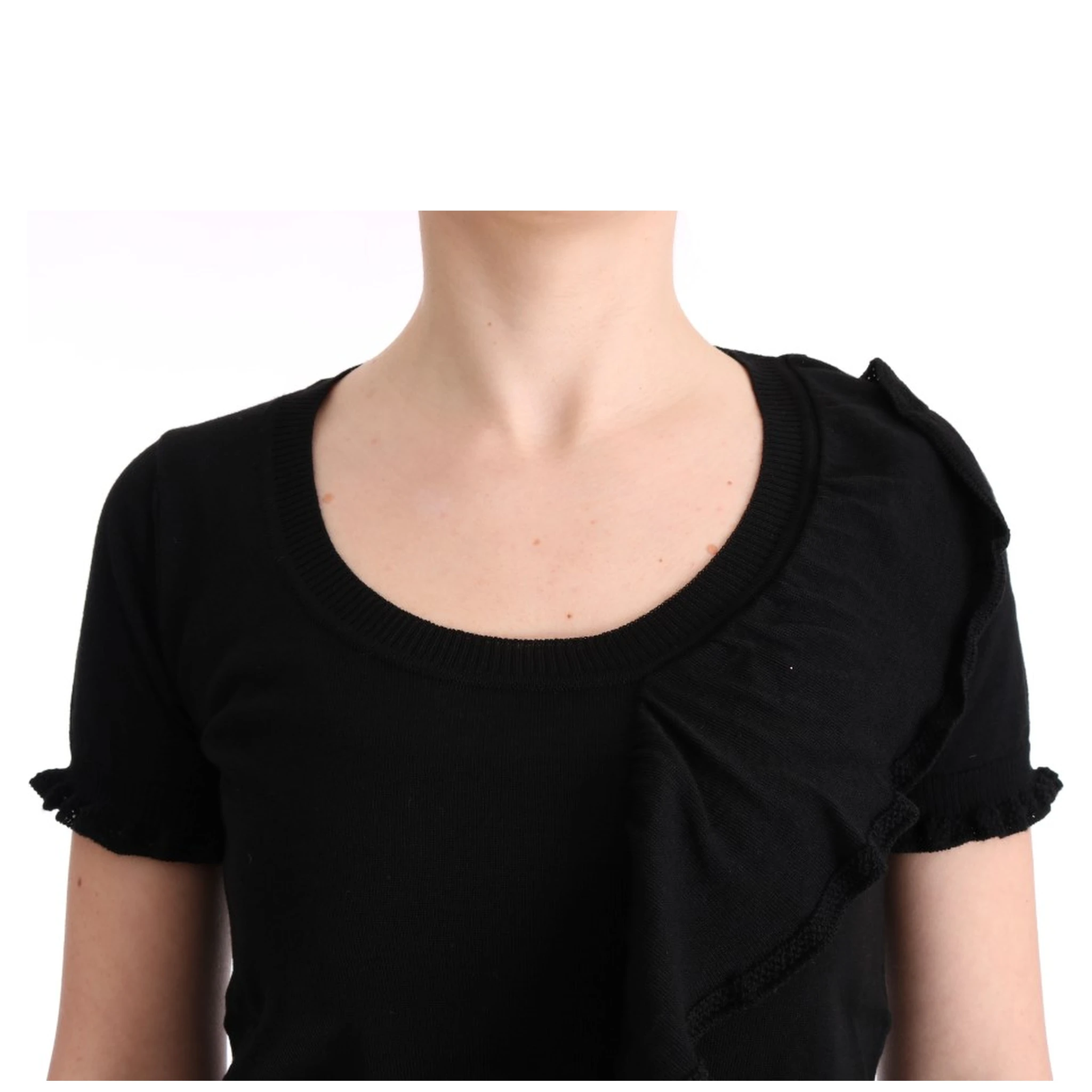 Black 100% Lana Wool Top Blouse T-shirt