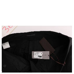 Black Cotton Slim Fit Casual Pants