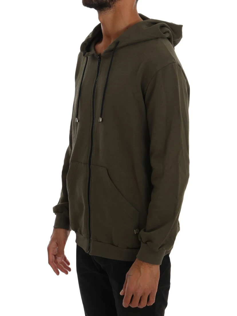 Green Full Zipper Hodded Cotton Sweater