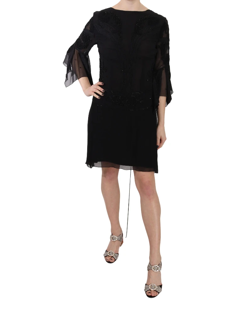 Black Sequined Silk Mini Shift Gown