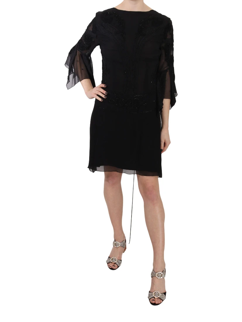 Black Sequined Silk Mini Shift Gown