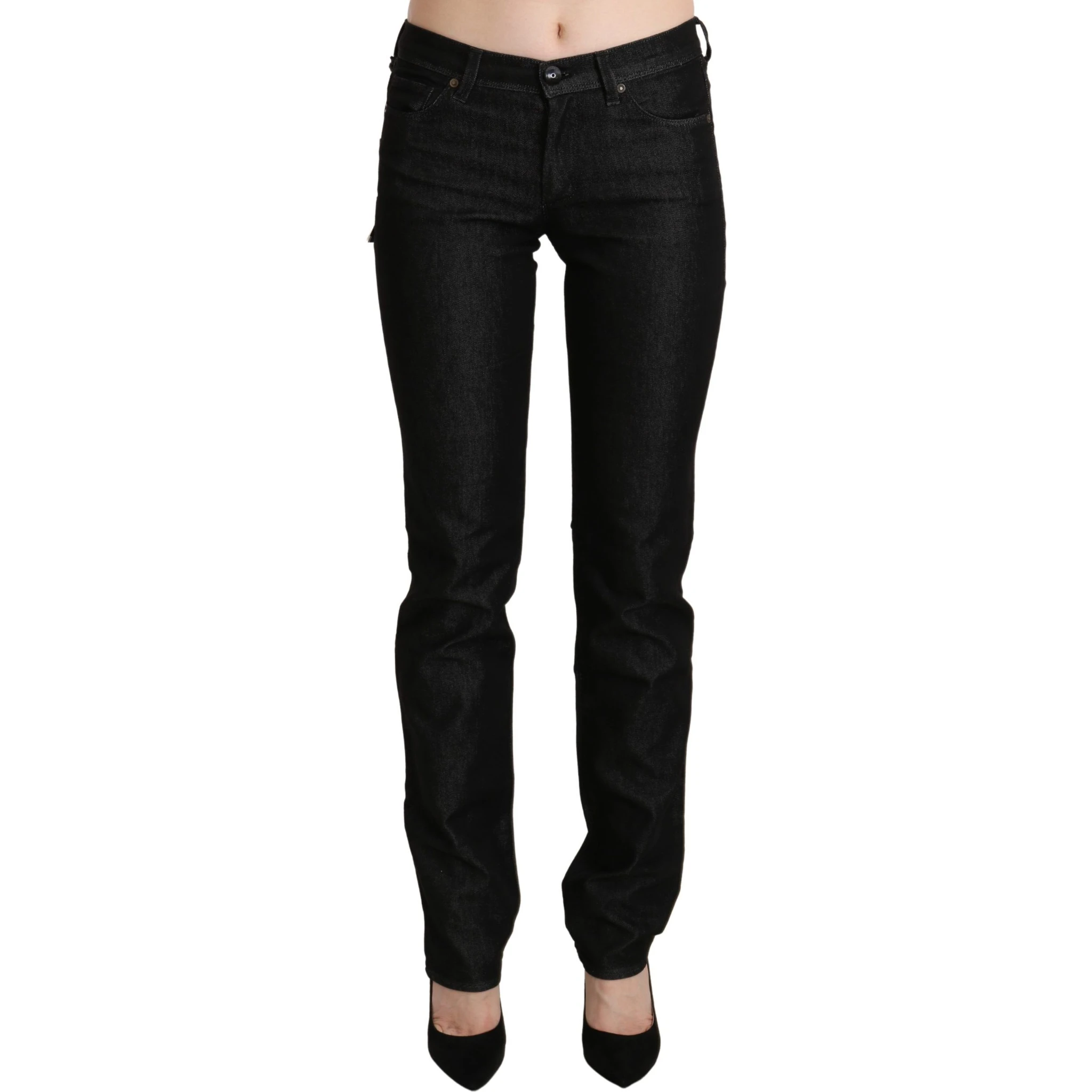 Black Mid Waist Skinny Slim Denim Trouser