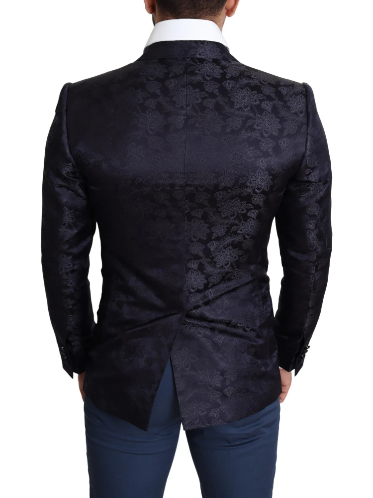Blue Floral Jacquard Silk Coat MARTINI Blazer alternative