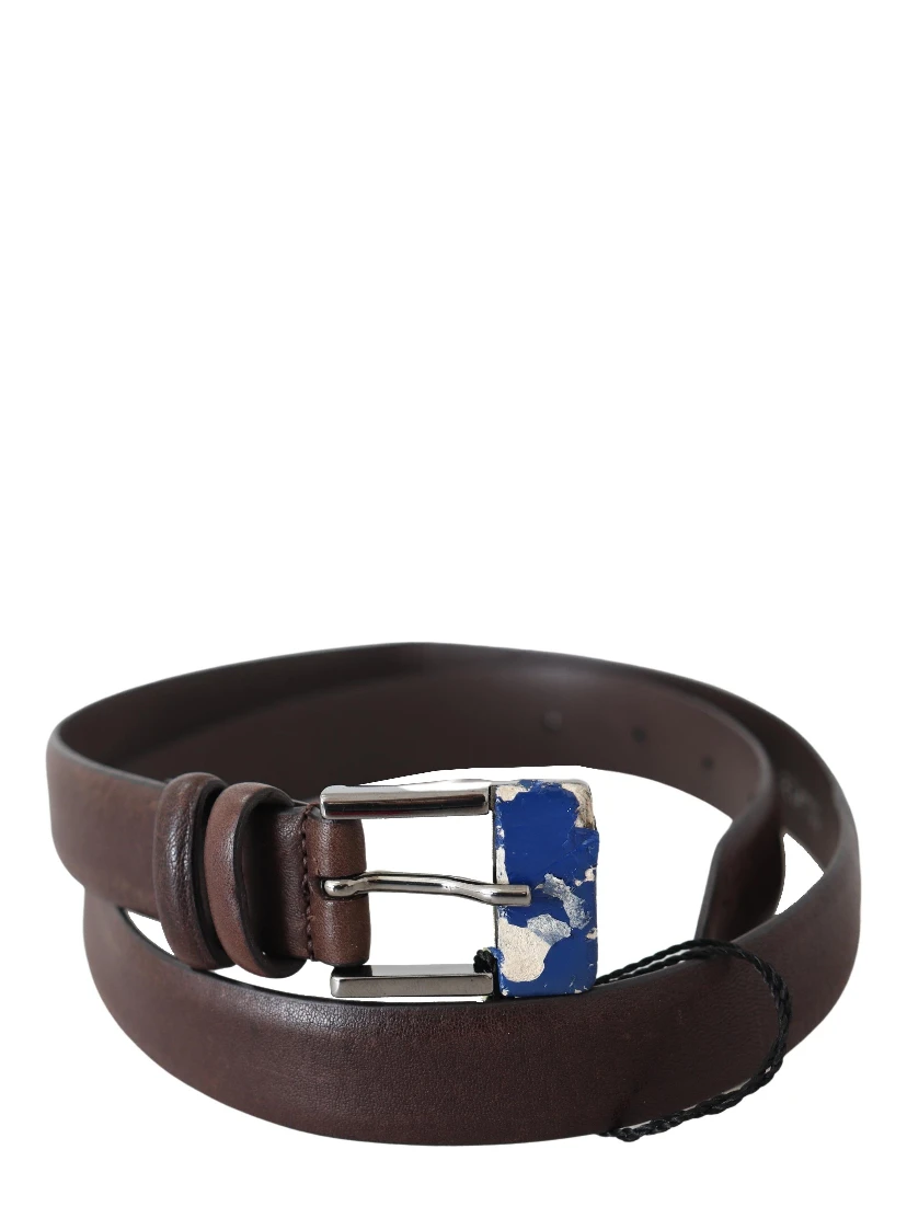 Brown Genuine Leather Silver Buckle Belt