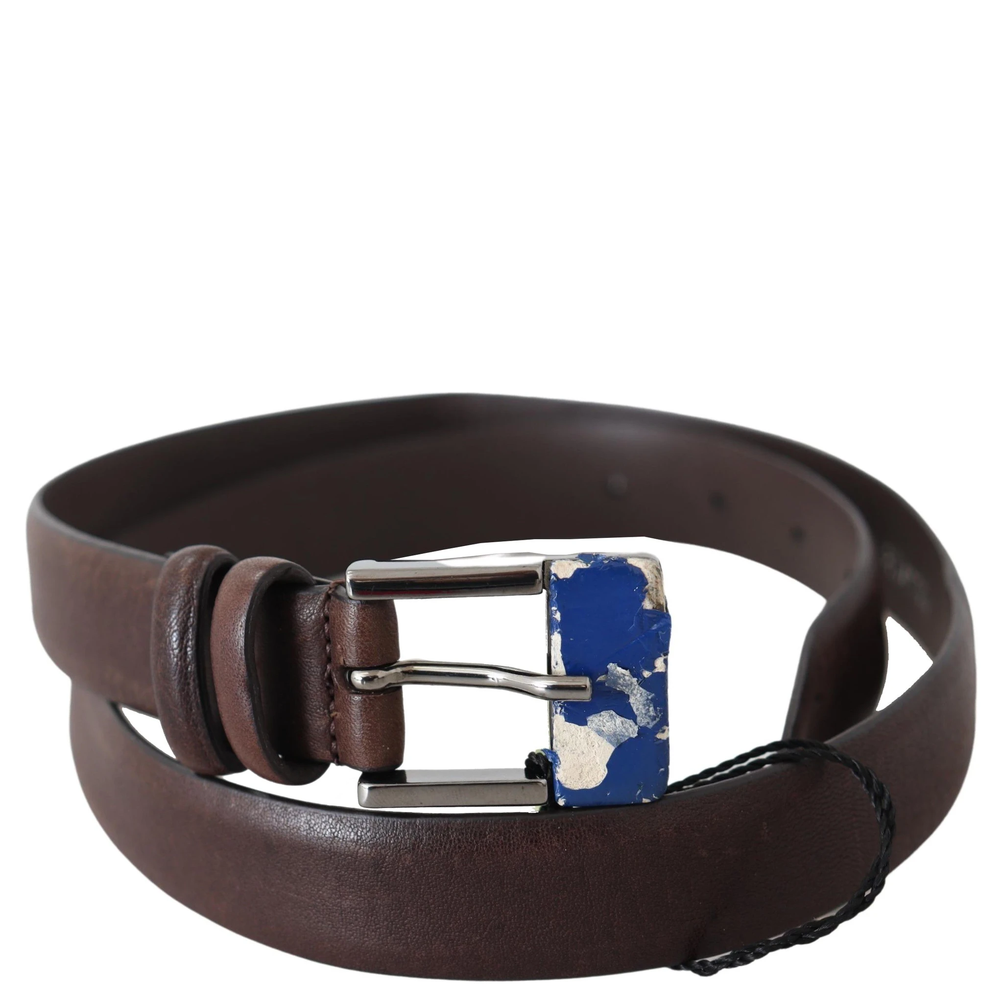 Brown Genuine Leather Silver Buckle Belt