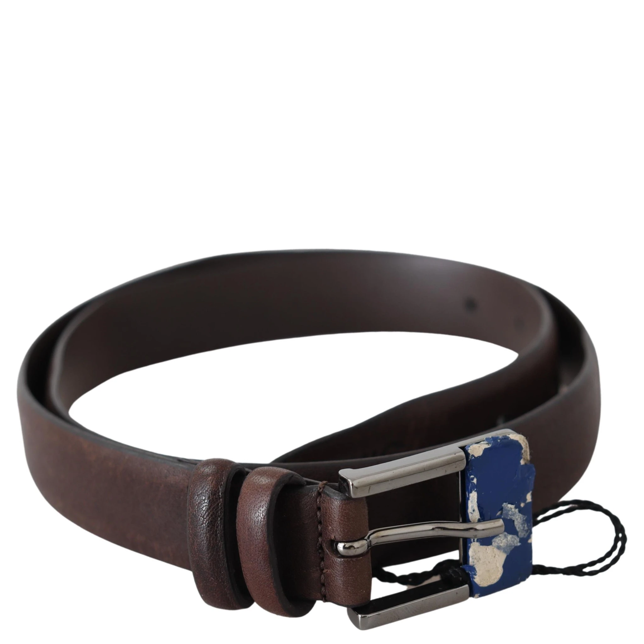 Brown Genuine Leather Silver Buckle Belt