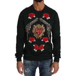 Green Crystal Heart Roses Gun Sweater