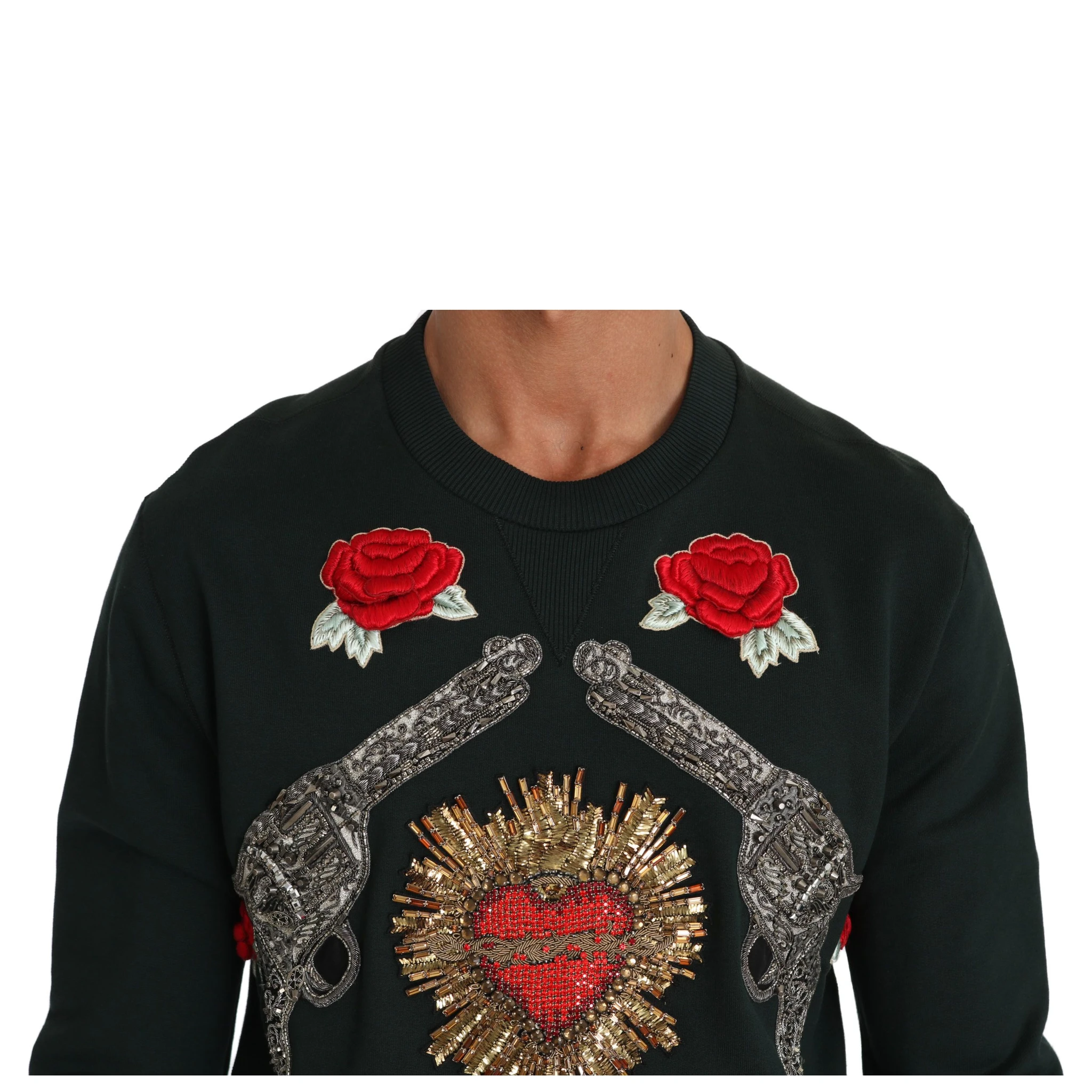 Green Crystal Heart Roses Gun Sweater