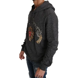 Gray Hooded Red Crystal Heart Gun Sweater