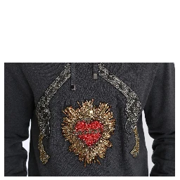 Gray Hooded Red Crystal Heart Gun Sweater