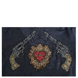 Gray Hooded Red Crystal Heart Gun Sweater